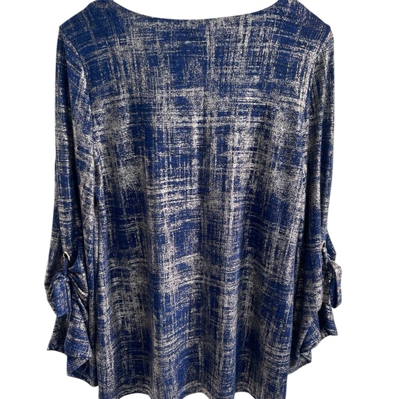 JM Collection Navy and gold Blouse with Tie Sleeves - Picture 3 of 5